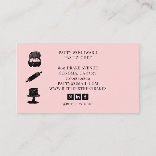 かわいいベーカーのシェフベーキング器ピンクブラック 名刺 (裏面)