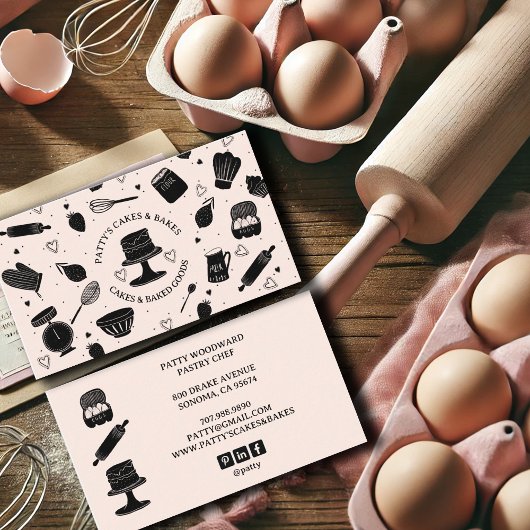 かわいいベーカーのシェフベーキング器ピンクブラック 名刺