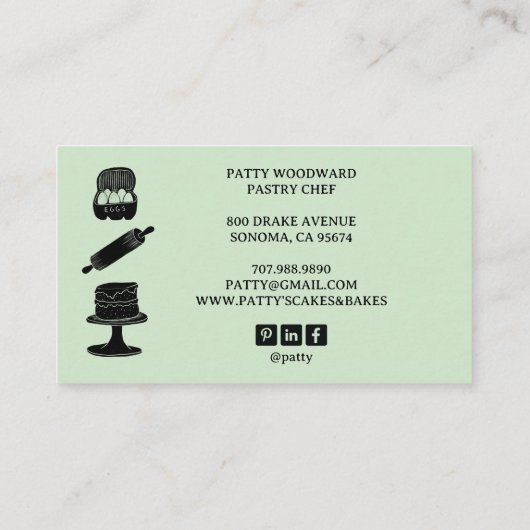かわいいベーカーのシェフベーキング器ブラックグリーン 名刺 (裏面)