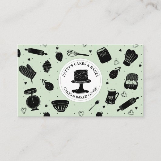 かわいいベーカーのシェフベーキング器ブラックグリーン 名刺 (正面)