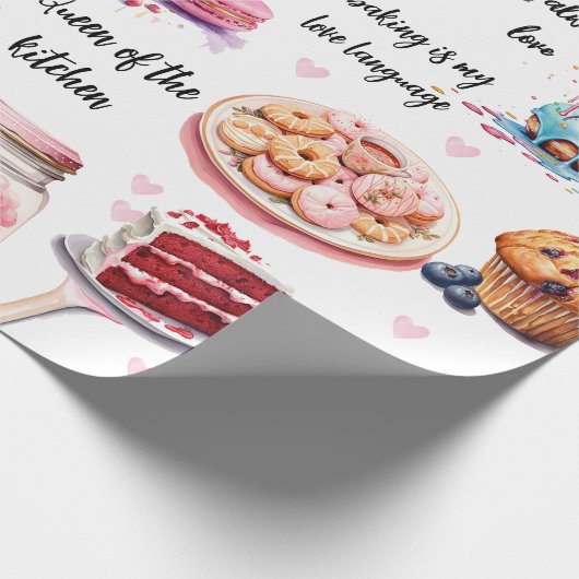 かわいいベーキングウォーターカラーペストリーカスタム引用文おもしろい ラッピングペーパー (角)