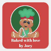 かわいいベーキングキッズgingerbread名前シールを追加 スクエアシール (正面)