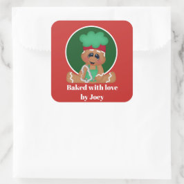 かわいいベーキングキッズgingerbread名前シールを追加 スクエアシール