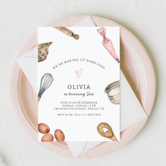 かわいいベーキングパーティーガールズ誕生日招待状 招待状