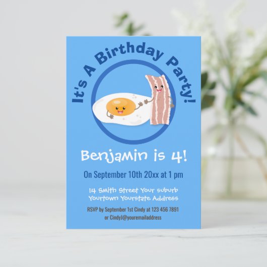 かわいいベーコンと卵の漫画イラストレーション 招待状 (スタンド正面)