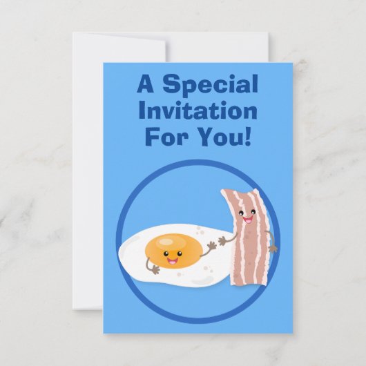 かわいいベーコンと卵の漫画イラストレーション 招待状 (裏面)