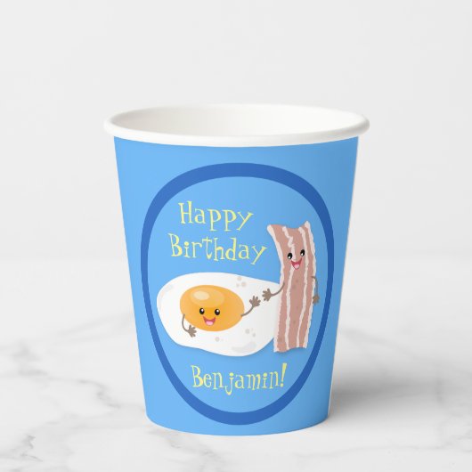 かわいいベーコンと卵の漫画イラストレーション 紙コップ (裏面)