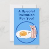 かわいいベーコンと卵の漫画イラスト 招待状 (裏面)