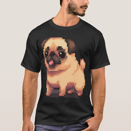 かわいいベージュのパグの子犬 - ピクセルアート Tシャツ (正面)