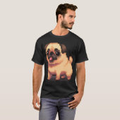 かわいいベージュのパグの子犬 - ピクセルアート Tシャツ (正面フル)