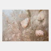 かわいいベージュのブラッシュボヘミアンフラワル ラッピングペーパーシート (正面3)