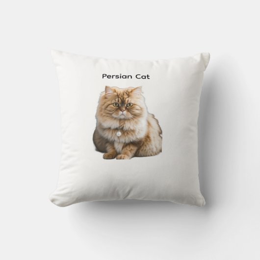 かわいいベージュのペルシャ猫+パール首輪+座る クッション (正面)