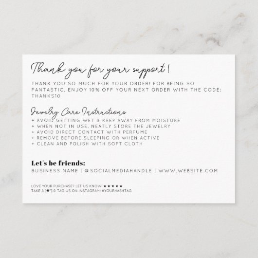 かわいいベージュの中ありがとうジュエリー気に エンクロージャーカード (裏面)