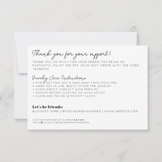 かわいいベージュの中ありがとうジュエリー気に ノートカード (裏面)