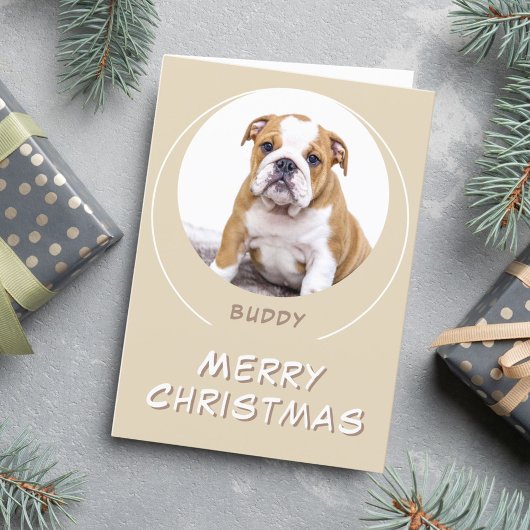 かわいいベージュの丸犬ペット写真メリークリスマス シーズンカード