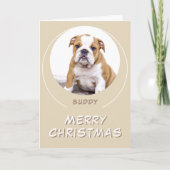 かわいいベージュの丸犬ペット写真メリークリスマス シーズンカード (正面)