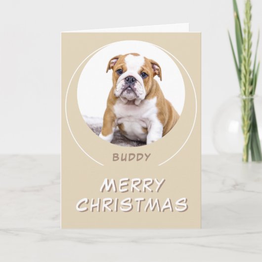 かわいいベージュの丸犬ペット写真メリークリスマス シーズンカード (正面)