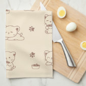 かわいいベージュの猫のパターン (1) キッチンタオル (四つ折り)