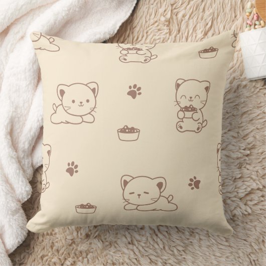 かわいいベージュの猫のパターン (1) クッション (ブランケット)
