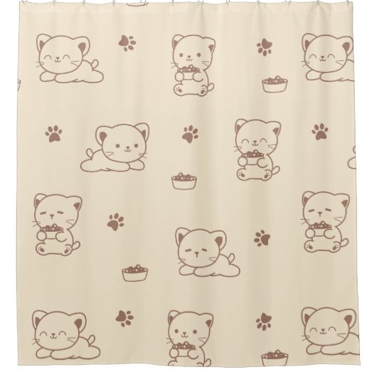 かわいいベージュの猫のパターン (1) シャワーカーテン (正面)