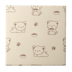 かわいいベージュの猫のパターン (1) タイル