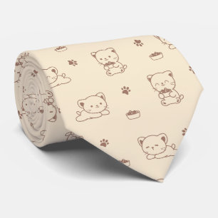 かわいいベージュの猫のパターン (1) ネクタイ
