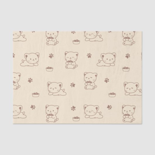 かわいいベージュの猫のパターン (1) 薄葉紙 (正面)