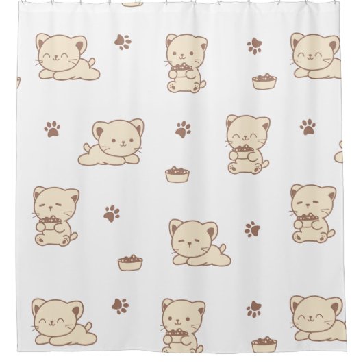 かわいいベージュの猫のパターン (2) シャワーカーテン (正面)