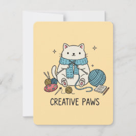 かわいいベージュの猫の編み物 黄色いビジュアル ハンドメイド用品 ノートカード
