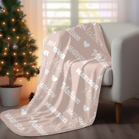 かわいいベージュの繰り返しパーソナライズされた名ガーリー フリースブランケット
