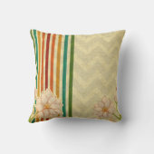 かわいいベージュの花とカラフルストライプ クッション (裏面)