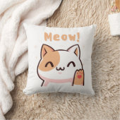 かわいいベージュキャットミュー文字イラストレーション枕 クッション (ブランケット)
