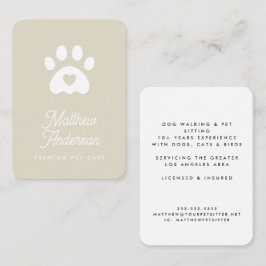 かわいいベージュハートポープリントペットシッタードッグウォーカー 名刺
