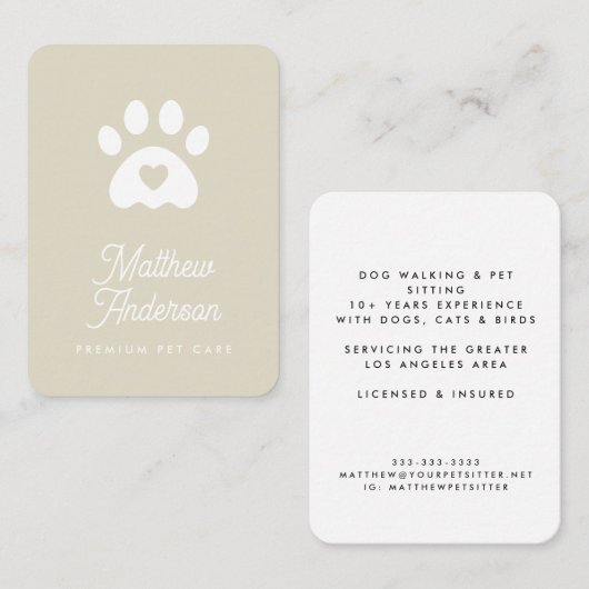 かわいいベージュハートポープリントペットシッタードッグウォーカー 名刺 (正面/裏面)