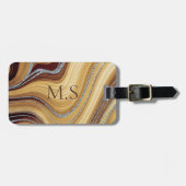 かわいいベージュ茶色の大理石アートグリッターモノグラム ラゲッジタグ (正面横)