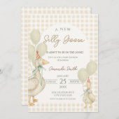かわいいベージュ間抜けグースベイビーシャワー 招待状 (正面/裏面)