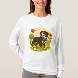かわいいベーゼン+ザーラーベルグドッグとひまわりとバター Tシャツ