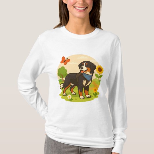 かわいいベーゼン+ザーラーベルグドッグとひまわりとバター Tシャツ (正面)