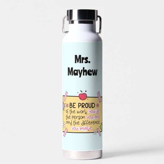かわいいベ誇りを持ったーパーソナライズされた先生教室 ウォーターボトル (正面)