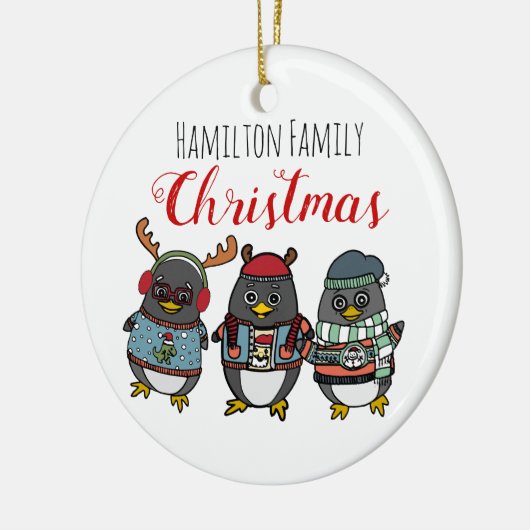 かわいいペおもしろいンギン |家族カスタムのクリスマス セラミックオーナメント (左)