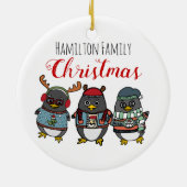 かわいいペおもしろいンギン |家族カスタムのクリスマス セラミックオーナメント (裏面)