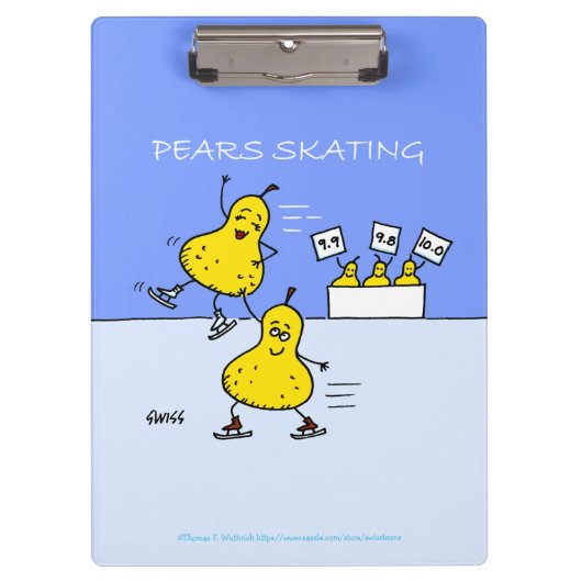 かわいいペア姿スケートで滑るおもしろい梨の漫画 クリップボード (正面)