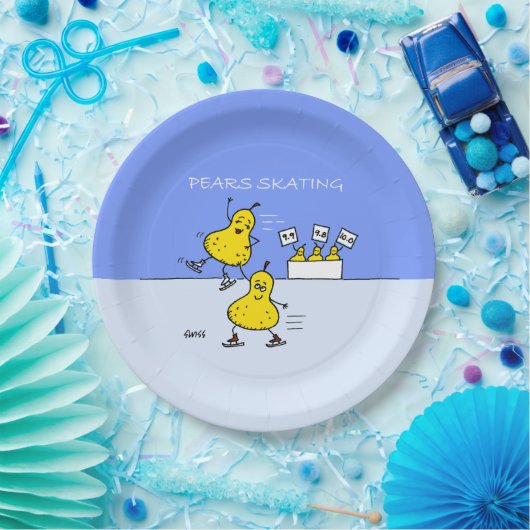 かわいいペア姿スケートで滑るおもしろい梨 ペーパープレート (パーティー)