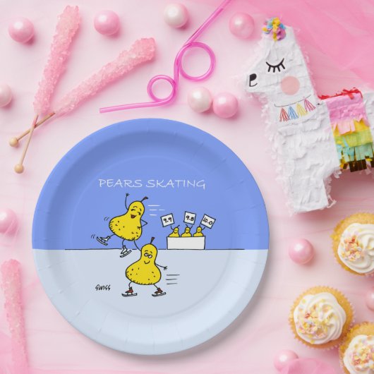 かわいいペア姿スケートで滑るおもしろい梨 ペーパープレート (パーティー)