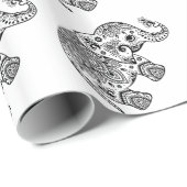 かわいいペイズリーゾウ（白と黒） ラッピングペーパー (ロールコーナー)