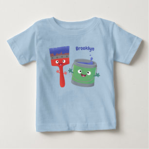 かわいいペイントブラシとキャラクター絵の具 ベビーTシャツ