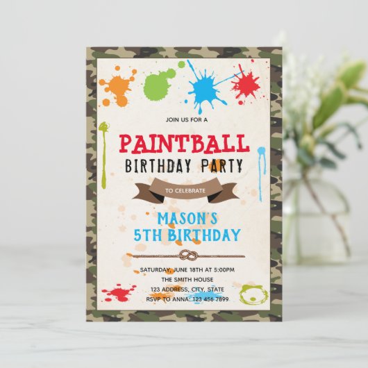 かわいいペイントボール軍パーティの招待状 招待状 (スタンド正面)