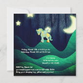 かわいいペガサス、ムーン、スターズスリーポバーホース誕生日 招待状 (裏面)