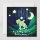 かわいいペガサス、ムーン、スターズスリーポバーホース誕生日 招待状 (正面)