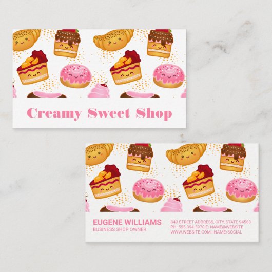 かわいいペストリーとスイーツが微笑み 名刺 (正面/裏面)